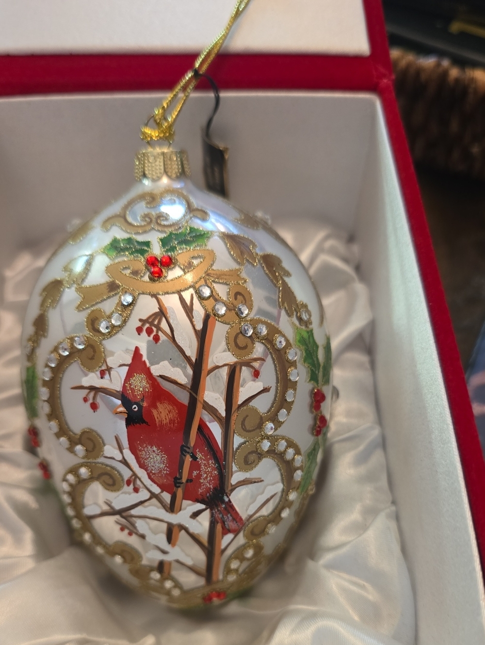Joan Rivers Red Cardinal Glass Ornament with Gold Accents